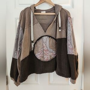 POL Brown and Tan Patchwork Hoodie